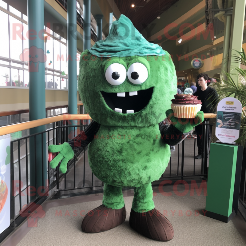 Forest Green Cupcake mascot costume character dressed with a Bodysuit and Ties Forest Green Cupcake mascot costume character dressed with a Bodysuit and Ties