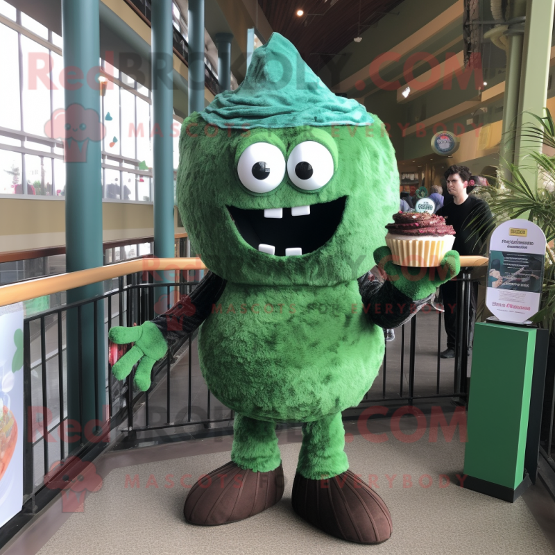 Forest Green Cupcake mascot costume character dressed with a Bodysuit and Ties