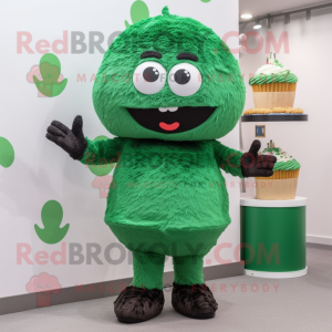 Forest Green Cupcake mascot costume character dressed with a Bodysuit and Ties