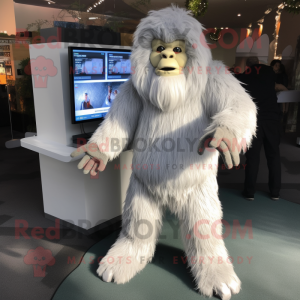Silver Sasquatch mascot costume character dressed with a Sweater and Foot pads