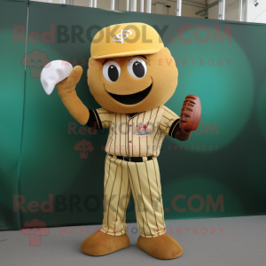 Brown Pesto Pasta mascot costume character dressed with a Baseball Tee and Hairpins