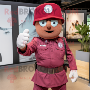 Maroon Soldier mascot costume character dressed with a Poplin Shirt and Beanies