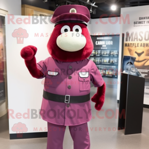 Maroon Soldier mascot costume character dressed with a Poplin Shirt and Beanies