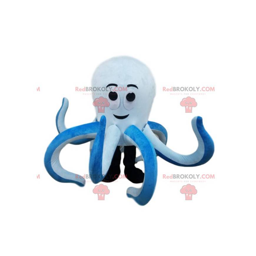 Mascotte de pieuvre géante blanche et bleue - Redbrokoly.com