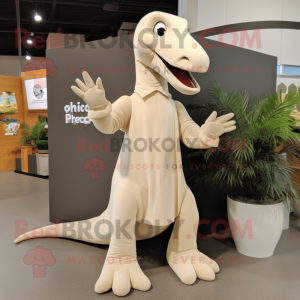 Beige Diplodocus mascot costume character dressed with a Culottes and Shoe clips