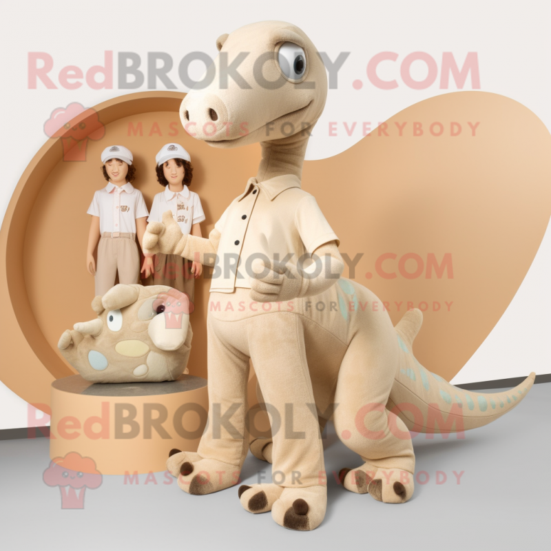 Beige Diplodocus mascot costume character dressed with a Culottes and Shoe clips