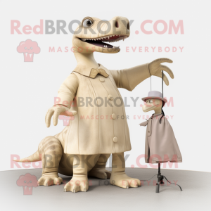 Beige Diplodocus mascot costume character dressed with a Culottes and Shoe clips