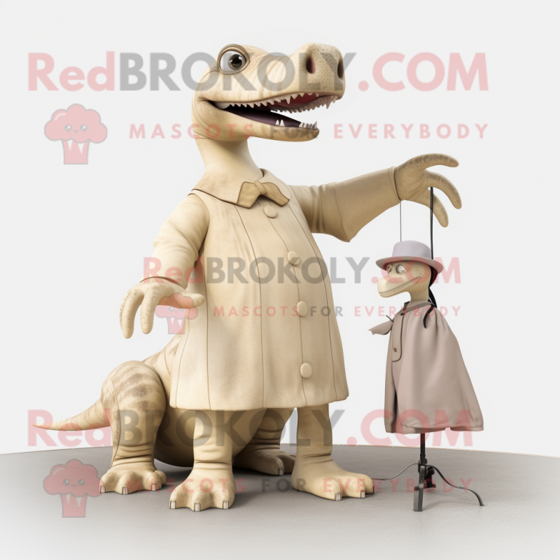 Beige Diplodocus mascot costume character dressed with a Culottes and Shoe clips