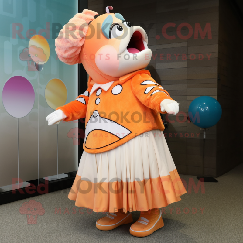 Cream Clown Fish mascot costume character dressed with a A-Line Dress and Brooches