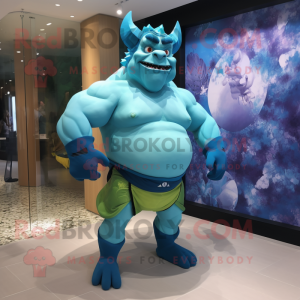 Cyan Ogre mascotte kostuum...