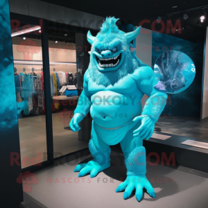 Cyan Ogre mascotte kostuum...