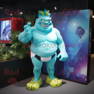 Cyan Ogre maskot kostume...