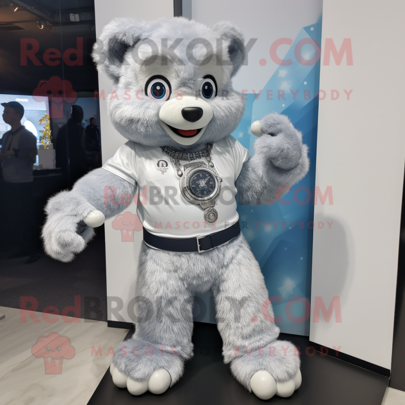 Silver Ice mascot costume character dressed with a Chinos and Bracelet watches Silver Ice mascot costume character dressed with a Chinos and Bracelet watches