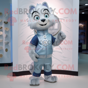 Silver Ice mascot costume character dressed with a Chinos and Bracelet watches