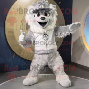 Silver Ice mascot costume character dressed with a Chinos and Bracelet watches