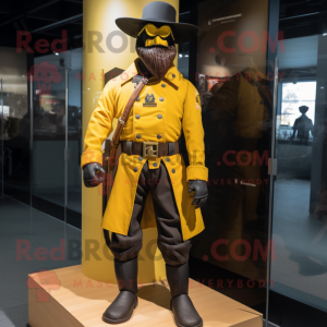 Yellow Civil War Soldier mascot costume character dressed with a Leather Jacket and Berets