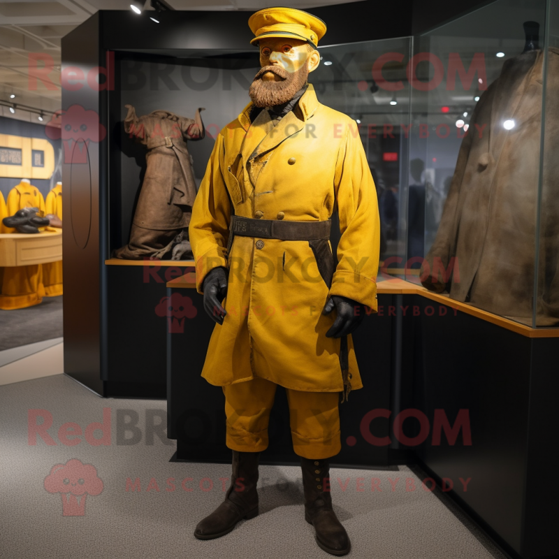 Yellow Civil War Soldier mascot costume character dressed with a Leather Jacket and Berets