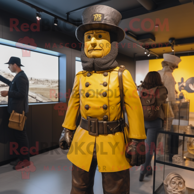 Yellow Civil War Soldier mascot costume character dressed with a Leather Jacket and Berets