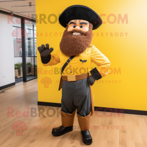 Yellow Civil War Soldier mascot costume character dressed with a Leather Jacket and Berets