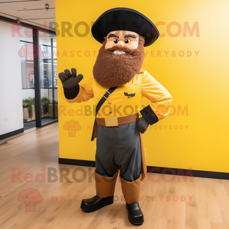 Yellow Civil War Soldier mascot costume character dressed with a Leather Jacket and Berets Yellow Civil War Soldier mascot costume character dressed with a Leather Jacket and Berets