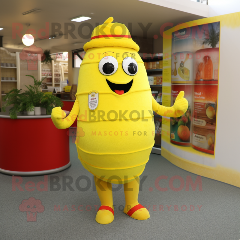 Lemon Yellow Goulash mascot costume character dressed with a Jeggings and Bracelets Lemon Yellow Goulash mascot costume character dressed with a Jeggings and Bracelets