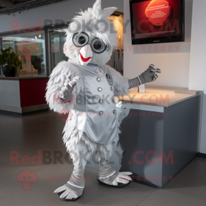 Silver Chicken Parmesan mascot costume character dressed with a Romper and Gloves