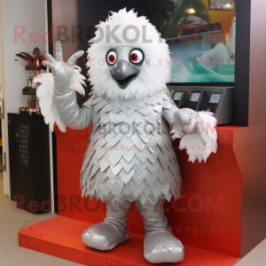 Silver Chicken Parmesan mascot costume character dressed with a Romper and Gloves