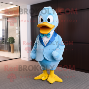 Sky Blue Duck mascot costume character dressed with a Suit and Ties