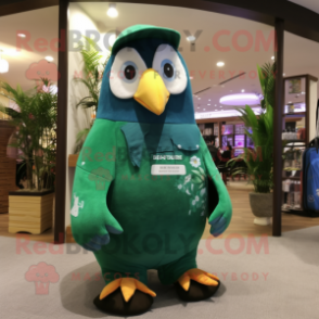 Forest Green Penguin mascot costume character dressed with a Swimwear and Coin purses