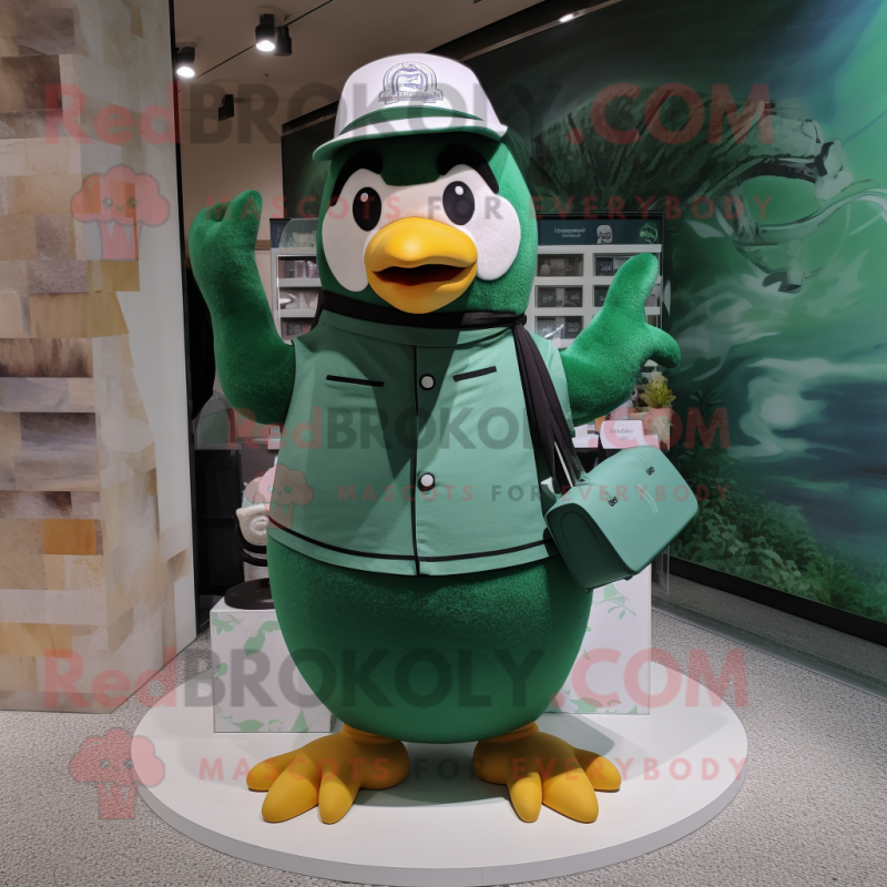 Forest Green Penguin mascot costume character dressed with a Swimwear and Coin purses