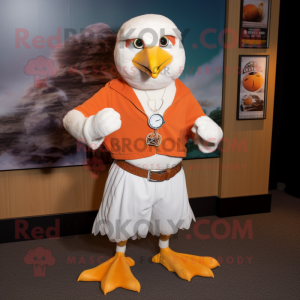 Rust Seagull mascot costume character dressed with a Wrap Dress and Bracelet watches