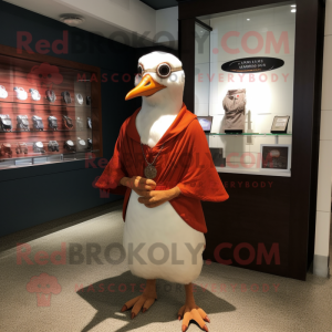 Rust Seagull mascot costume character dressed with a Wrap Dress and Bracelet watches