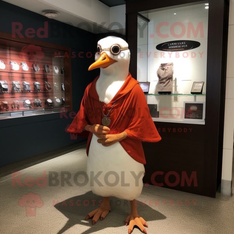 Rust Seagull mascot costume character dressed with a Wrap Dress and Bracelet watches Rust Seagull mascot costume character dressed with a Wrap Dress and Bracelet watches