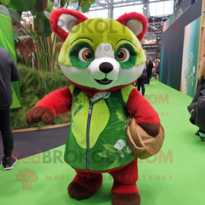 Lime Green Red Panda mascot costume character dressed with a Playsuit and Handbags