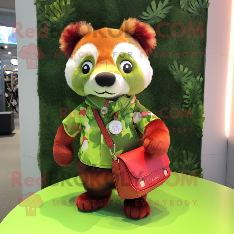 Lime Green Red Panda mascot costume character dressed with a Playsuit and Handbags Lime Green Red Panda mascot costume character dressed with a Playsuit and Handbags