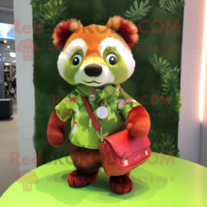 Lime Green Red Panda mascot costume character dressed with a Playsuit and Handbags