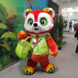 Lime Green Red Panda mascot costume character dressed with a Playsuit and Handbags