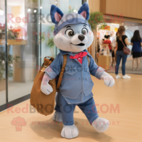nan Dog mascot costume character dressed with a Denim Shorts and Handbags