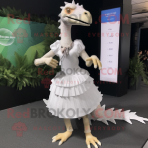 White Spinosaurus mascot costume character dressed with a Pleated Skirt and Smartwatches