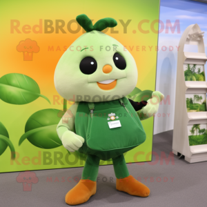 Forest Green Apricot mascot costume character dressed with a Shorts and Messenger bags