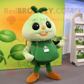 Forest Green Apricot mascot costume character dressed with a Shorts and Messenger bags