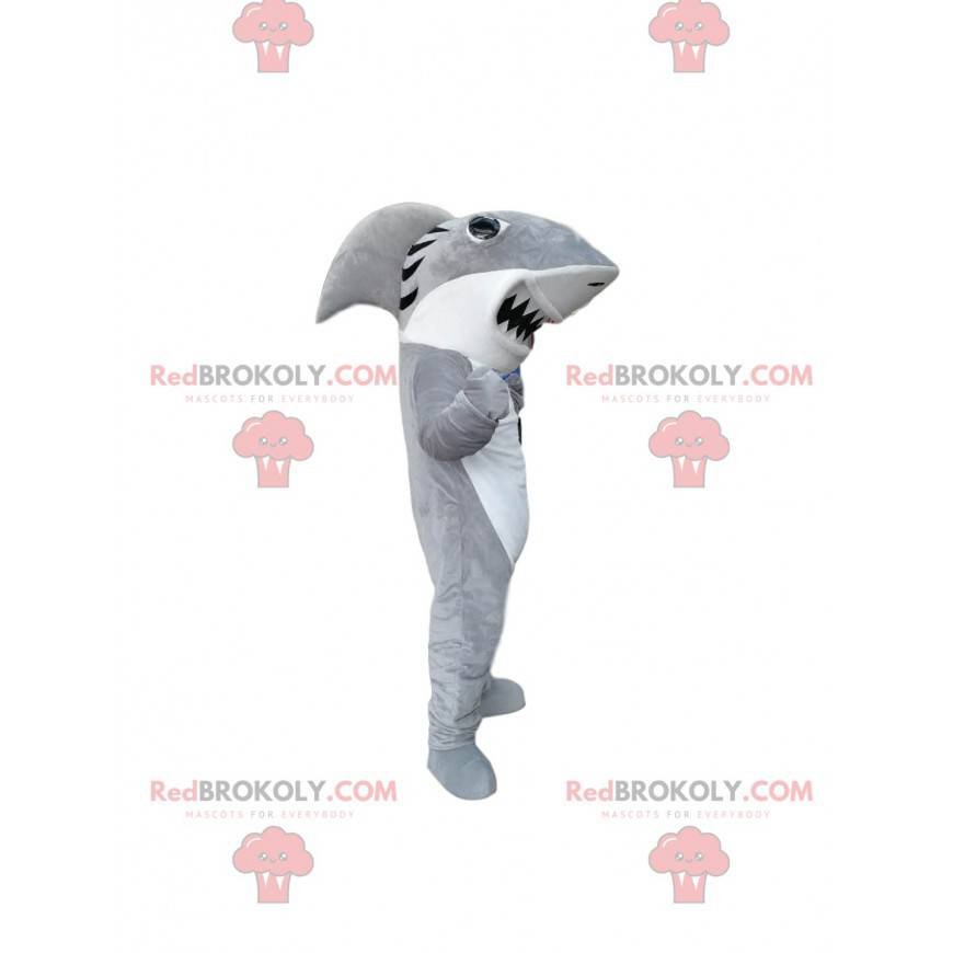 Mascote tubarão branco e cinza - Redbrokoly.com