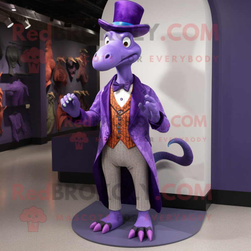 Purple Parasaurolophus mascot costume character dressed with a Tuxedo and Shoe clips Purple Parasaurolophus mascot costume character dressed with a Tuxedo and Shoe clips