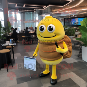 Yellow Burgers mascot costume character dressed with a Turtleneck and Briefcases