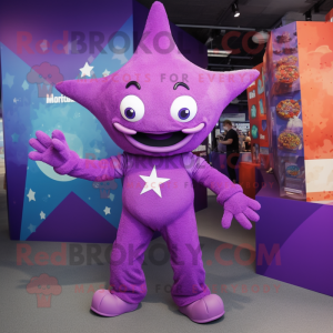 Purple Starfish mascot costume character dressed with a Romper and Rings