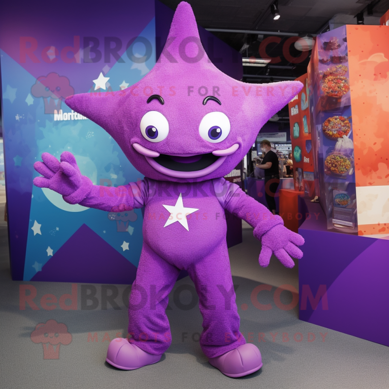 Purple Starfish mascot costume character dressed with a Romper and Rings