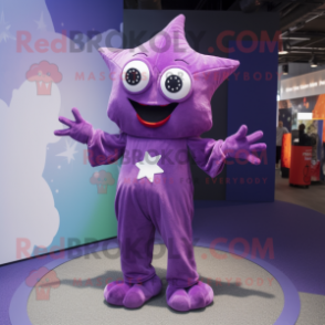 Purple Starfish mascot costume character dressed with a Romper and Rings