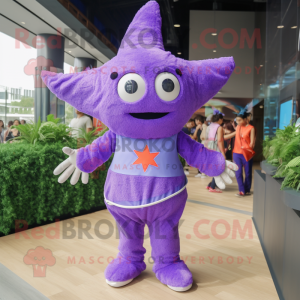 Purple Starfish mascot costume character dressed with a Romper and Rings