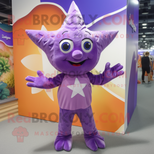Purple Starfish mascot costume character dressed with a Romper and Rings