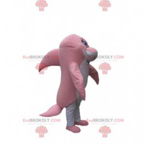 Mascotte de dauphin rose et blanc attendrissant - Redbrokoly.com
